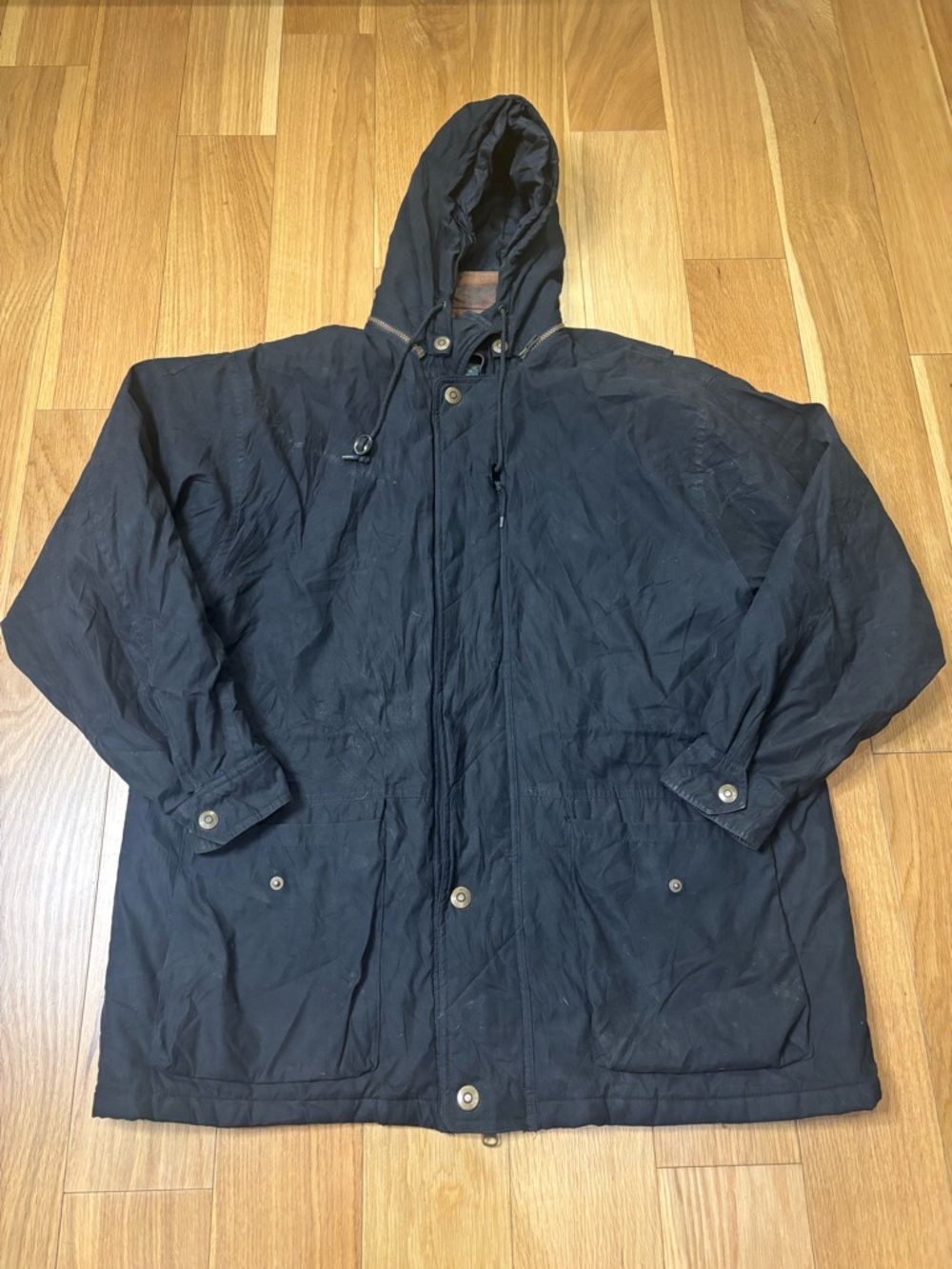 Vintage Cambridge Classics Parka Jacket Black Hooded Leather Collar